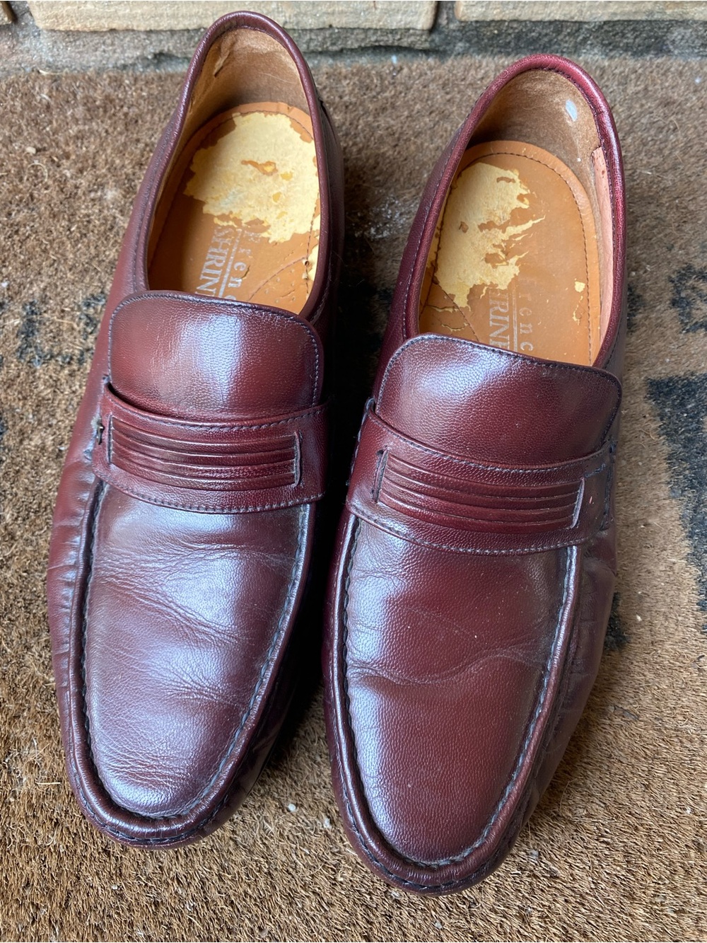 French Shriner Vintage Burgundy Leather Moc Toe Loafers - Size 10 Men’s